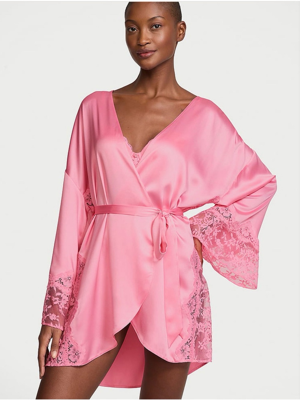 Victoria's Secret Pink Satin Wrap Robe with Lace